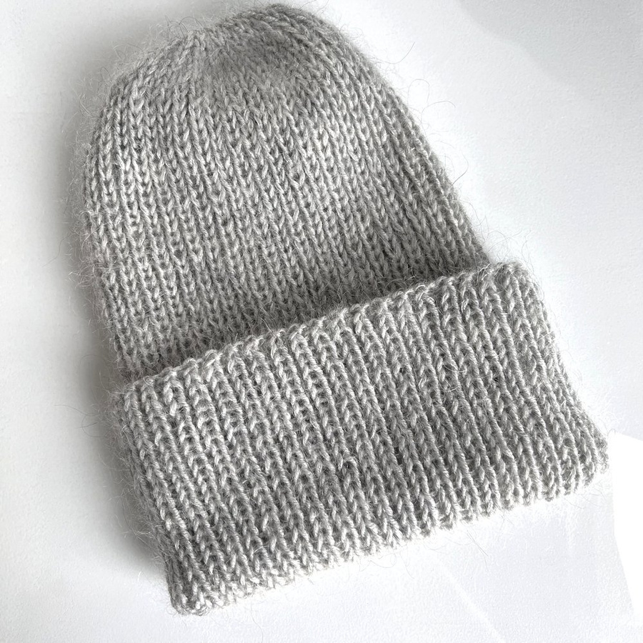 AUREA – ręcznie robiona czapka beanie baby merino + moher i jedwab damska dziecięca 22/44 Jasny Szary