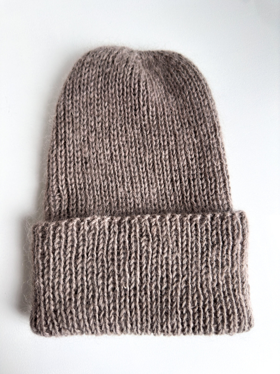 AUREA – czapka beanie handmade baby merino + moher i jedwab 57/12 Szaro-Brązowy