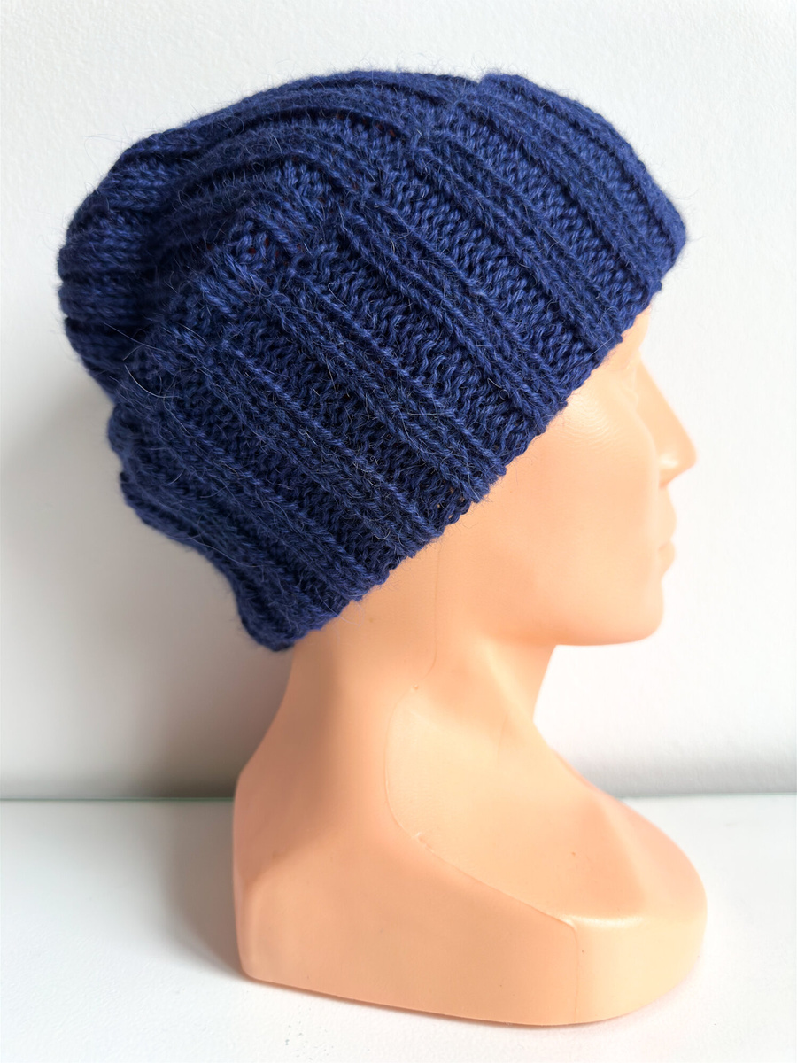 Ręcznie robiona Czapka wywijana LAURIN 100% Alpaka 5575 Granatowy