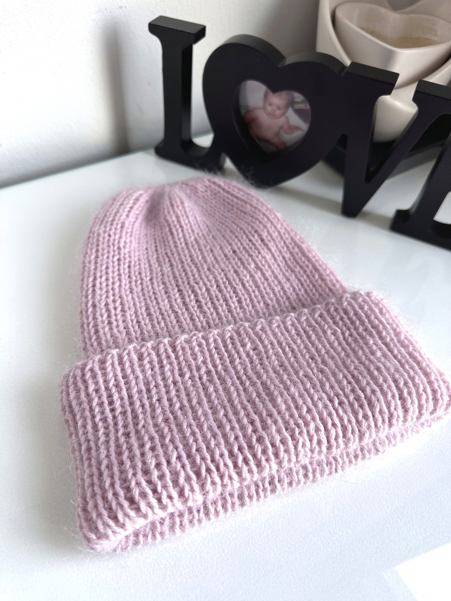 AUREA – ręcznie robiona czapka beanie baby merino + moher i jedwab damska / dziecięca 54/40 Pudrowy Róż