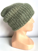 AUREA – czapka beanie handmade baby merino + moher i jedwab 38/18 Oliwka