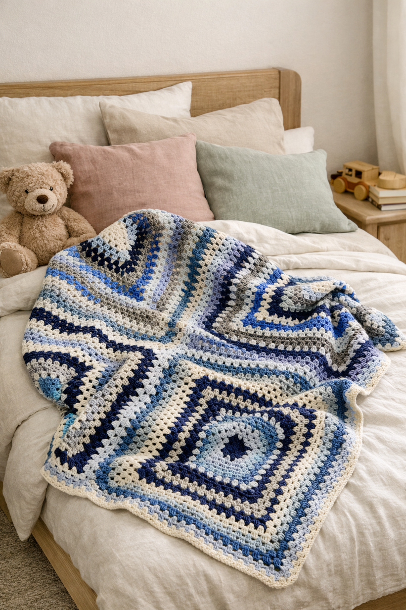 Ręcznie robiony Koc baby merino dla dziecka 100x100 cm