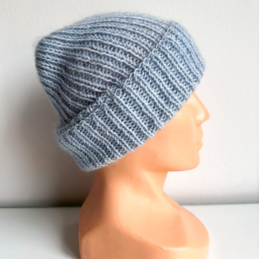 AUREA – ręcznie robiona czapka beanie baby merino + moher i jedwab damska/dziecięca cienka 43/08 Jasny Morski