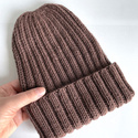HELLI – czapka beanie z wełny baby merino 52 Czekolada, wywijana, jesienno-zimowa, unisex