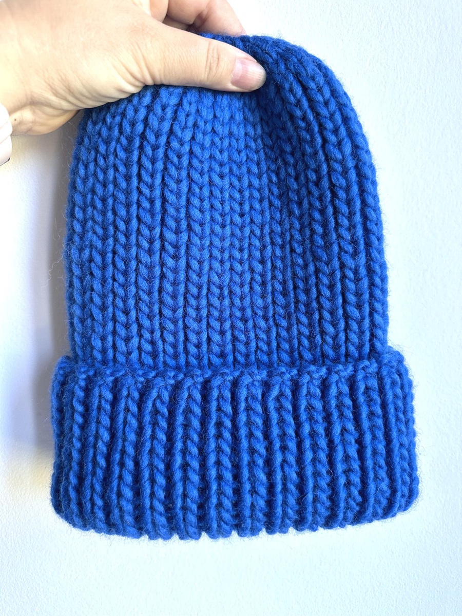 JANKA – gruba czapka zimowa z wełny 104 kobalt, handmade