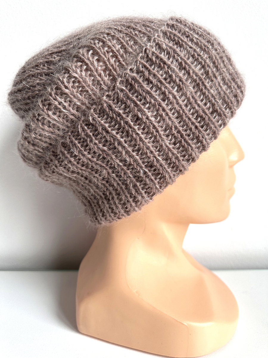 Ręcznie robiona czapka beanie AUREA 100% Baby Merino plus moher i jedwab 17/41 Beż